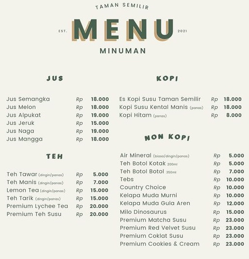daftar menu minuman taman semilir metro lampung