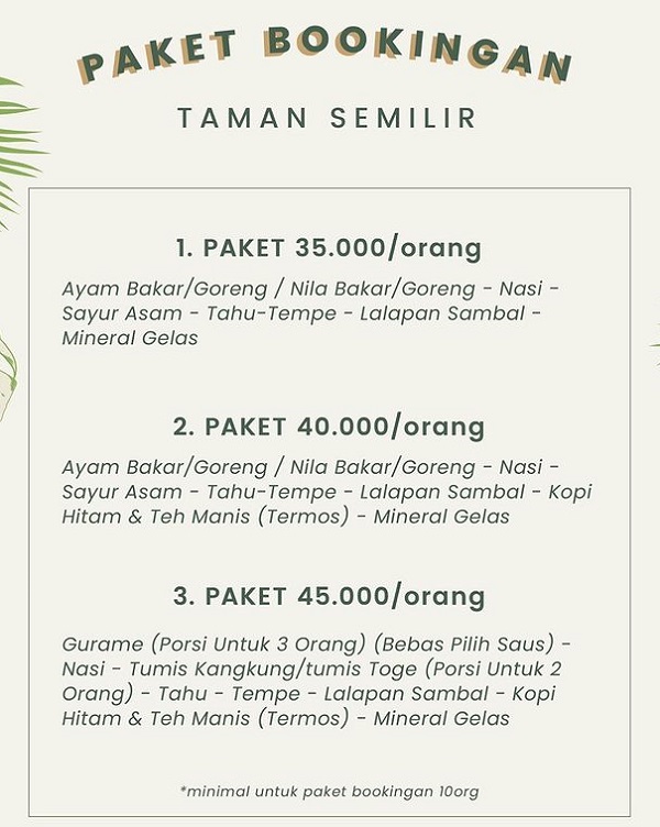 daftar menu taman semilir metro lampung paket bookingan
